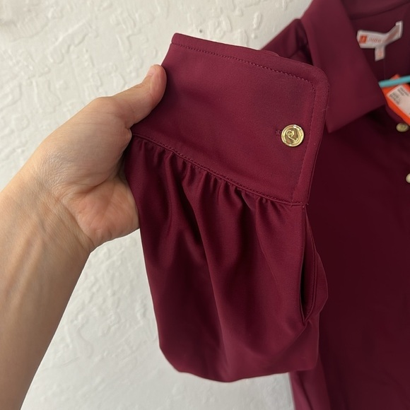 Jude Connally Karmen Button Down Blouse Large Merlot Red Gold Buttons NWT - Picture 3 of 5